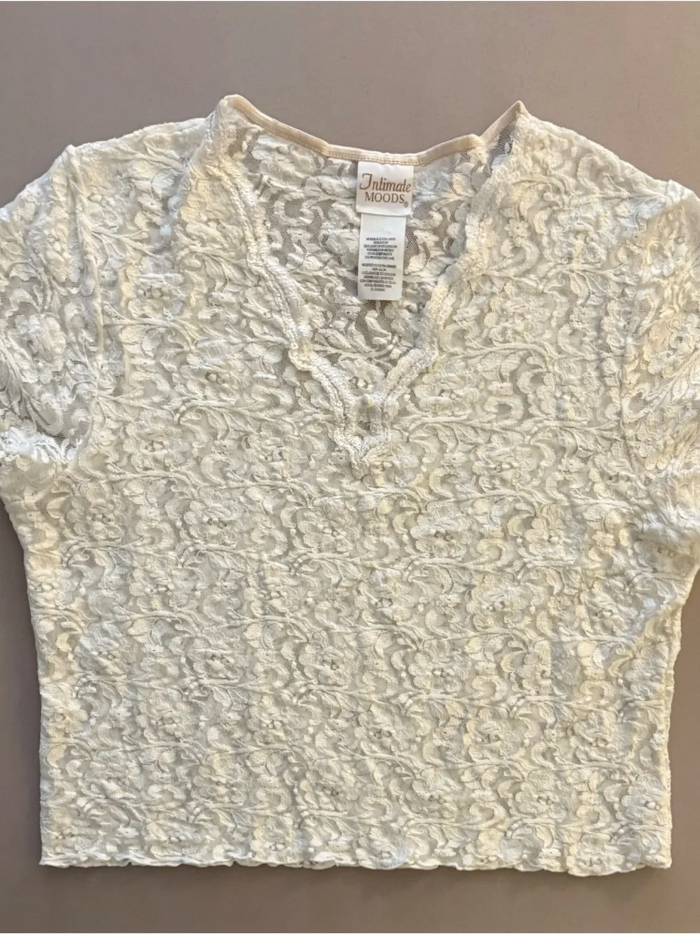 Women's Stretch Lace V-Neck Blouse in Cream - Picture 7 of 7